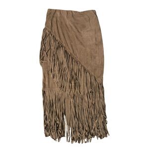 Brown South Western Boho Cowgirl Fringe Midi Maxi Skirt Size S Halloween Costume
